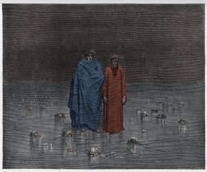 Inferno, Canto 32: Forræderne frosset i isen til Cocytus (Cocyte), illustrasjon fra The Divine Comedy av Dante Alighieri, 1885